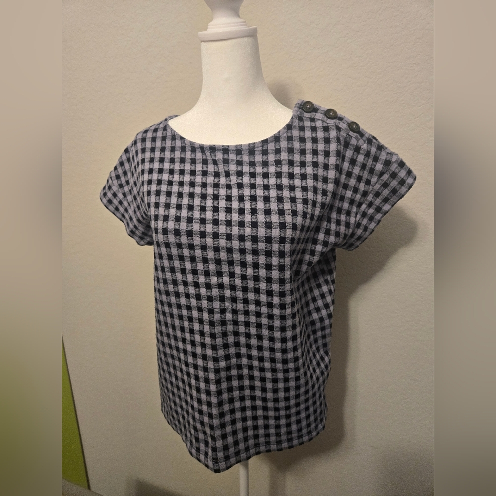 Madewell Checkered Knit Top in Black and Blue